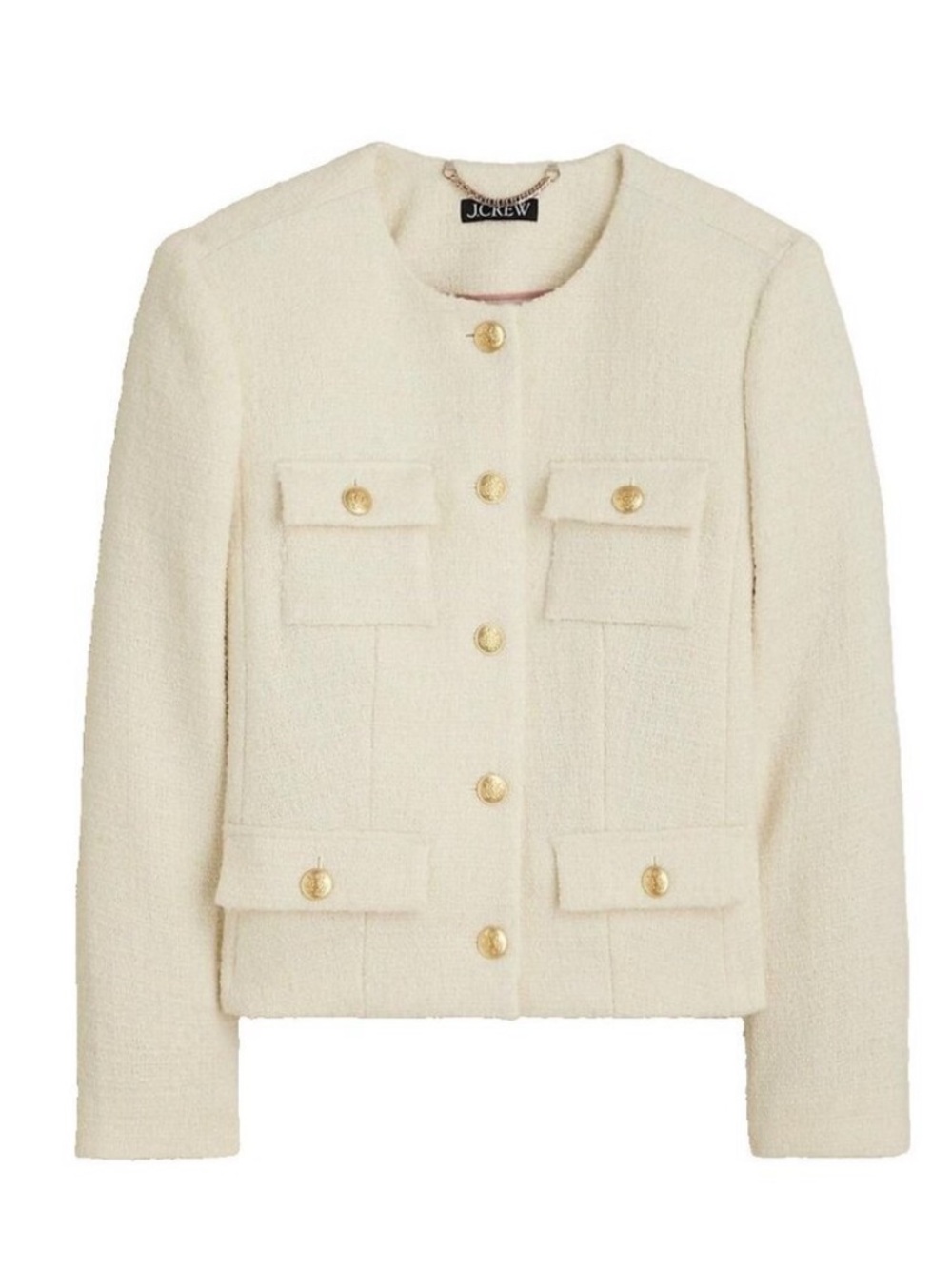 J. Crew Isabelle Cream Tweed Button-Front Jacket